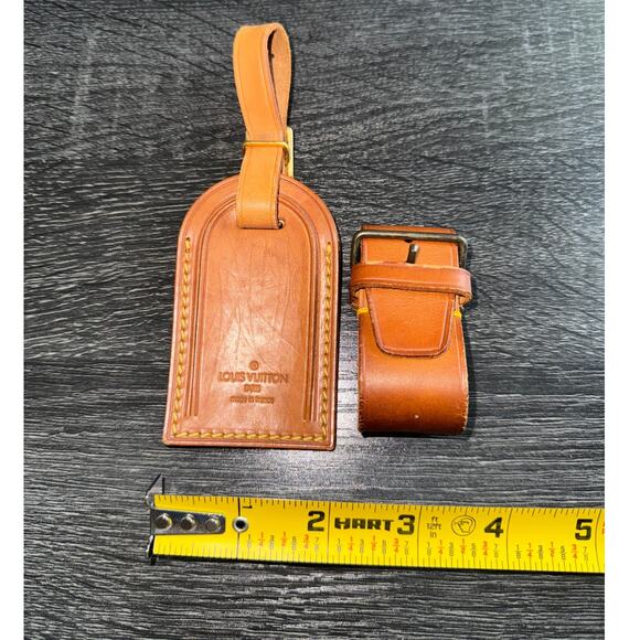 Authentic Louis Vuitton Vachetta Leather Name Luggage Tag And Poignet Set SN911 - Picture 2 of 5